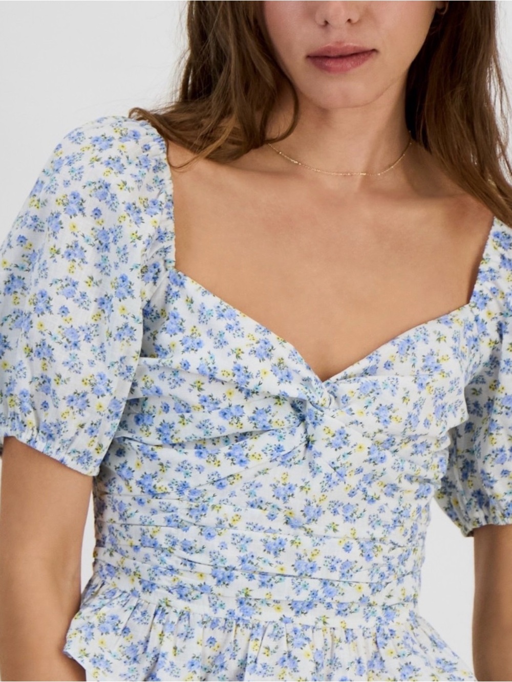 💃 Kingston Grey Blue Floral Puff Sleeve Blouse, Size XL - NWT